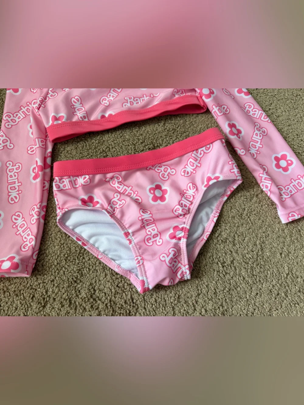 Barbie Toddler Girls Pink Long Sleeve Bikini Swimsuit 2-Piece UPF 50+ size 2T